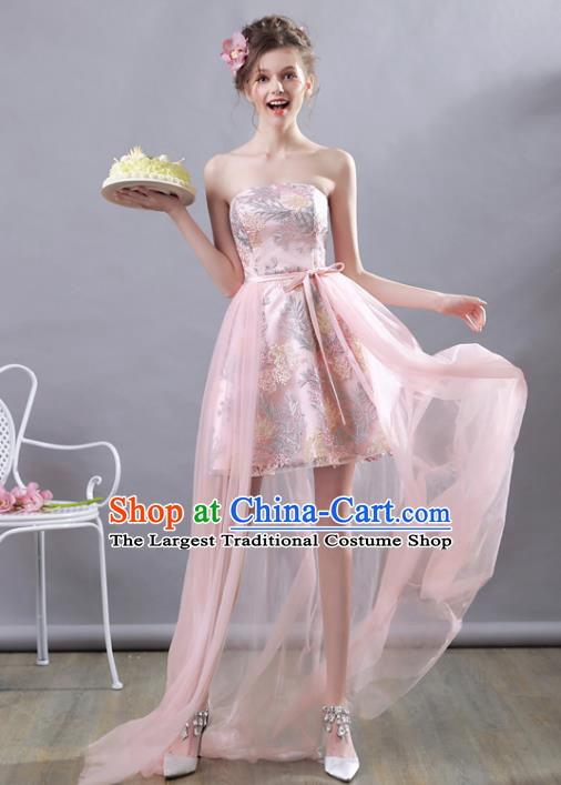 Top Grade Pink Short Evening Dress Compere Costume Handmade Catwalks Angel Full Dress for Women