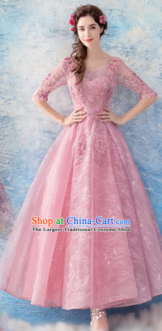 Top Grade Evening Dress Compere Costume Handmade Catwalks Angel Pink Full Dress for Women