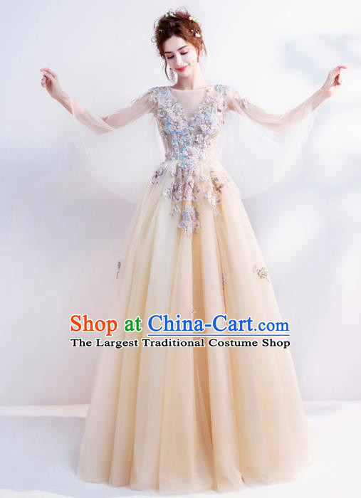 Handmade Bride Costume Princess Champagne Wedding Dress Top Grade Fancy Wedding Gown for Women