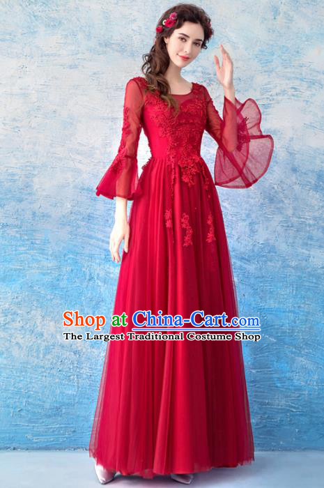 Top Grade Flare Sleeve Evening Dress Compere Costume Handmade Catwalks Angel Full Dress for Women