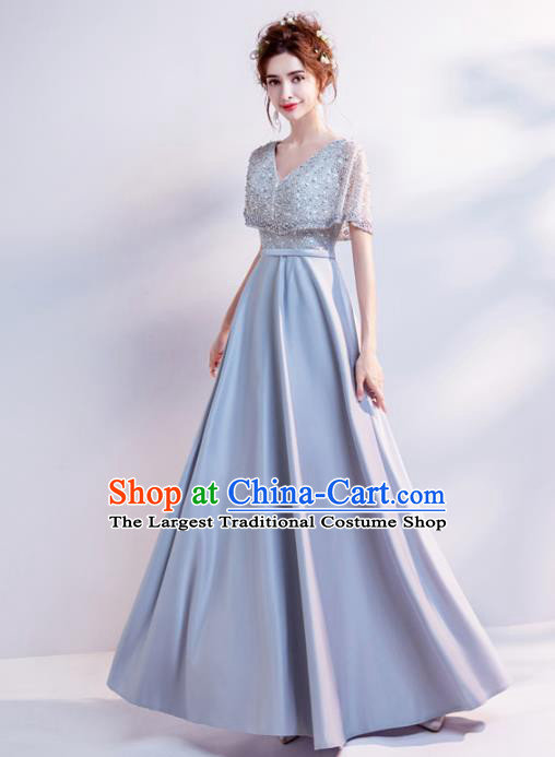 Handmade Grey Diamante Evening Dress Compere Costume Catwalks Angel Full Dress for Women