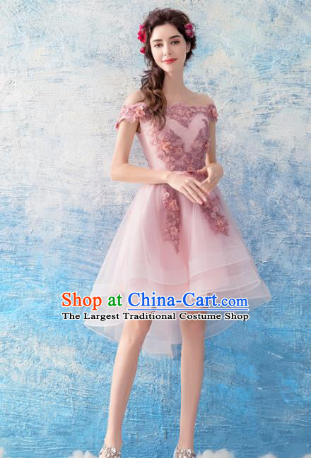 Top Grade Compere Pink Short Formal Dress Handmade Catwalks Angel Full Dress for Women