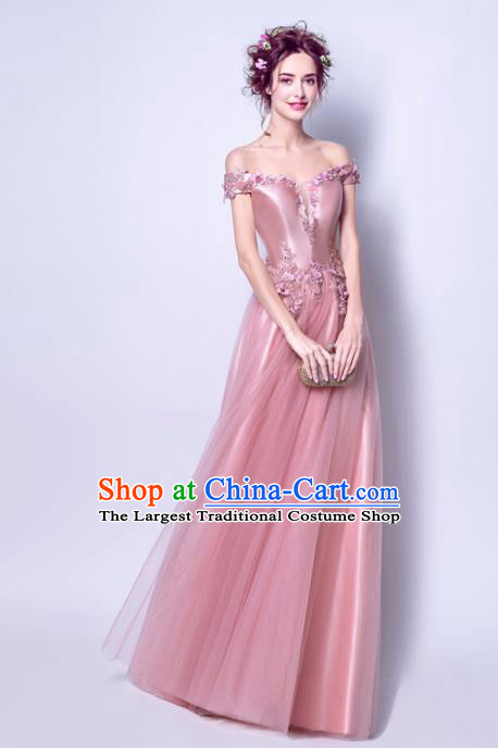 Top Grade Handmade Bridesmaid Formal Dress Compere Costume Catwalks Angel Pink Evening Dress for Women
