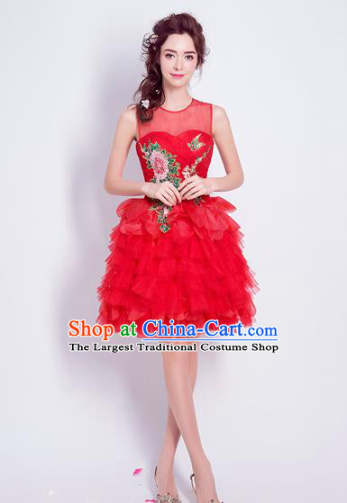Top Grade Red Bubble Formal Dress Compere Costume Catwalks Evening Dress for Women