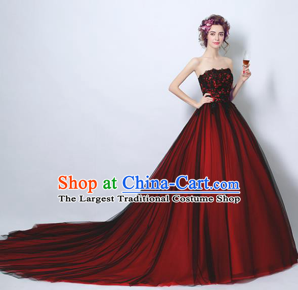 Handmade Bride Wine Red Wedding Dress Fancy Formal Dress Wedding Gown for Women