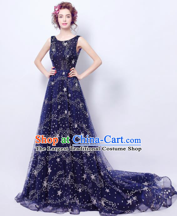Top Grade Royalblue Formal Dress Compere Costume Catwalks Evening Dress for Women
