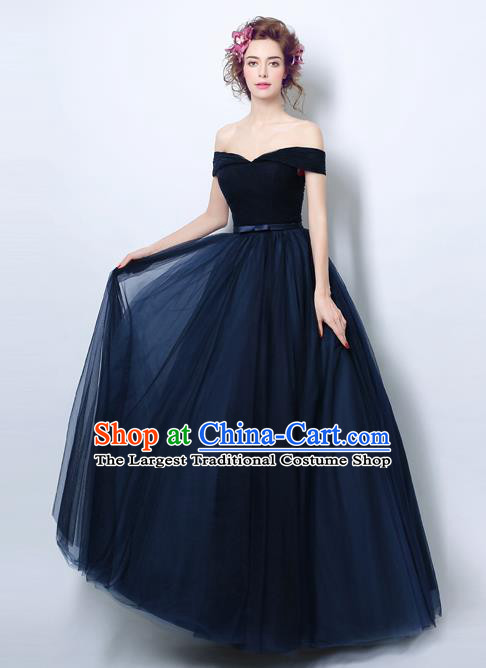 Top Grade Flat Shouders Formal Dress Compere Costume Catwalks Evening Dress for Women
