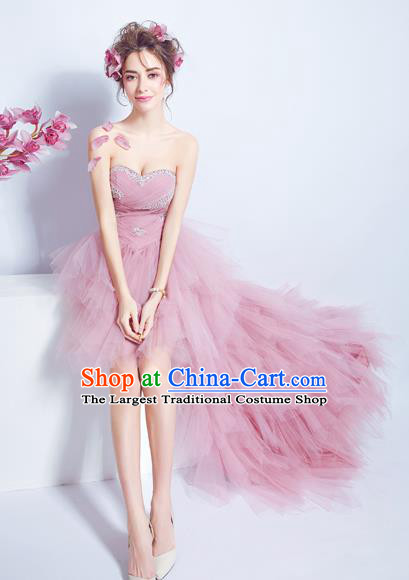 Top Grade Pink Veil Bubble Formal Dress Compere Costume Catwalks Evening Dress for Women