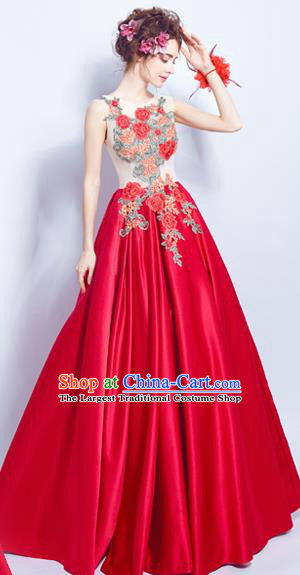 Top Grade Compere Embroidered Red Formal Dress Catwalks Evening Dress for Women