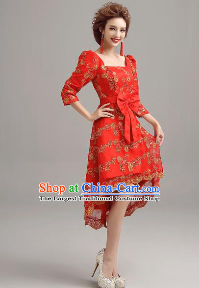 Top Grade Compere Red Lace Short Formal Dress Catwalks Evening Dress for Women