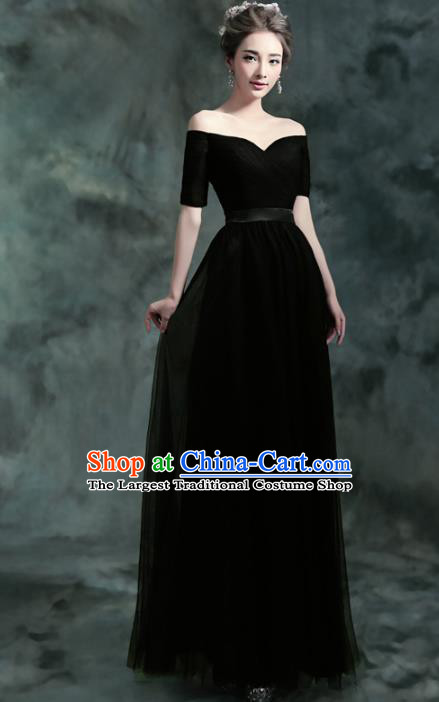 Top Grade Compere Black Formal Dress Catwalks Evening Dress for Women