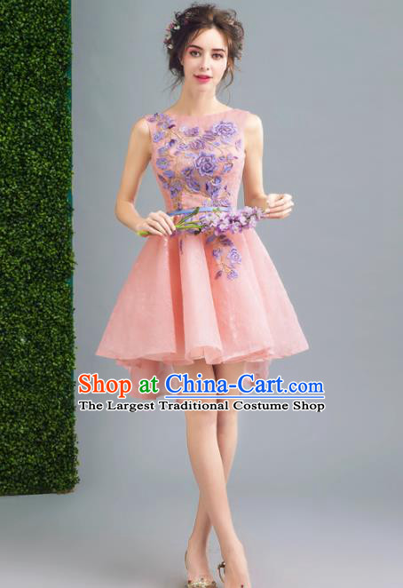 Handmade Pink Veil Short Evening Dress Compere Costume Catwalks Angel Full Dress for Women