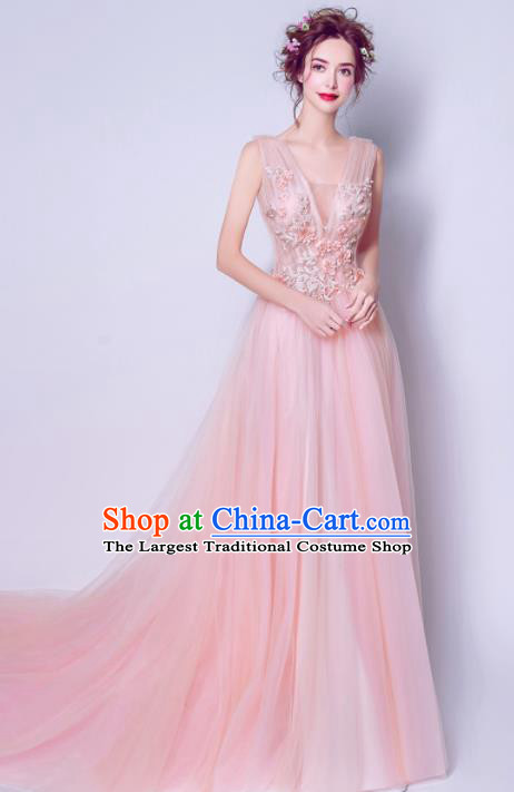 Handmade Pink Veil Formal Dress Compere Costume Catwalks Angel Evening Dress for Women