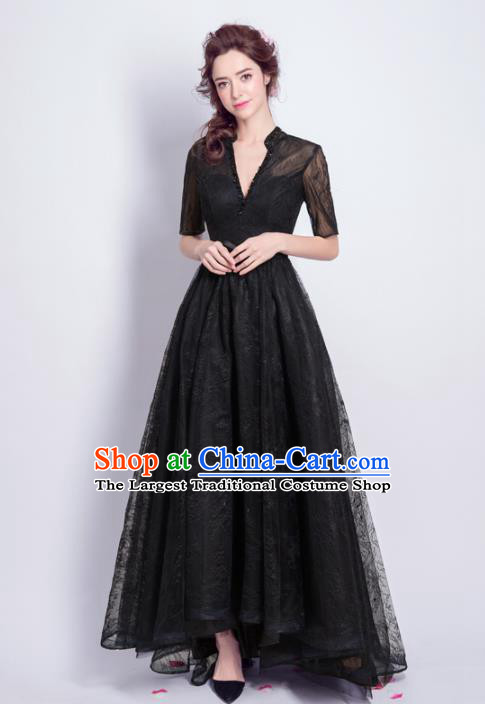 Top Grade Handmade Black Formal Dress Compere Costume Catwalks Angel Evening Dress for Women
