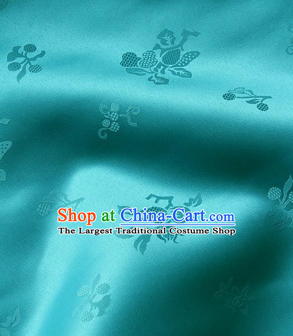 Traditional Asian Lake Blue Satin Classical Pattern Drapery Korean Hanbok Palace Brocade Silk Fabric