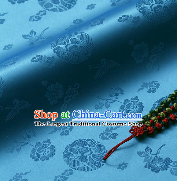 Traditional Asian Cloth Drapery Blue Brocade Korean Hanbok Palace Satin Silk Fabric
