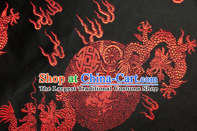 Chinese Traditional Black Brocade Fabric Tang Suit Classical Dragons Pattern Design Silk Material Satin Drapery