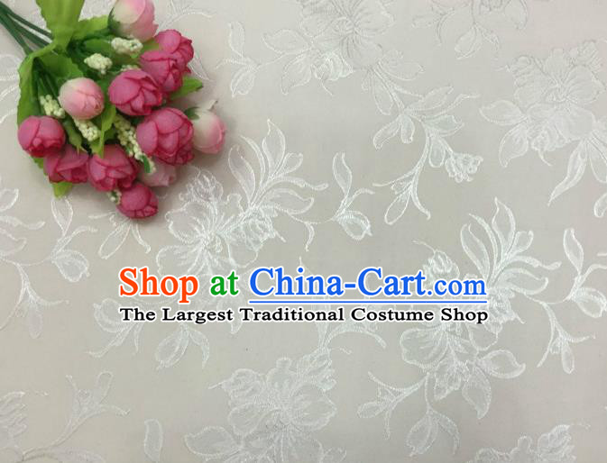 Chinese Traditional Apparel Fabric White Qipao Brocade Classical Peony Pattern Design Silk Material Satin Drapery