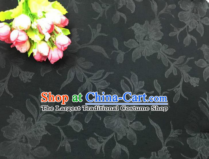 Chinese Traditional Apparel Fabric Black Qipao Brocade Classical Peony Pattern Design Silk Material Satin Drapery