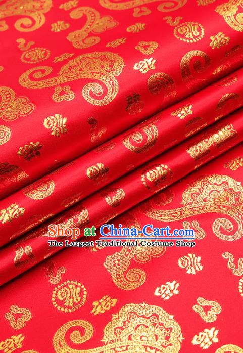 Chinese Traditional Satin Classical Fu Character Pattern Design Red Brocade Fabric Tang Suit Material Drapery