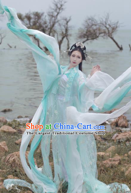 Traditional Chinese Cosplay Peri Goddess Hanfu Dress Ancient Princess Embroidered Costumes and Headpiece for Women