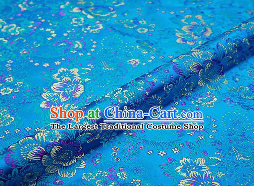 Light Blue Brocade Chinese Traditional Garment Fabric Classical Peony Pattern Design Satin Cushion Material Drapery