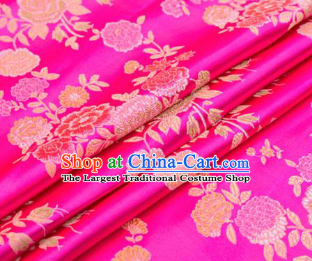 Top Grade Classical Peony Pattern Rosy Brocade Chinese Traditional Garment Fabric Qipao Dress Satin Material Drapery