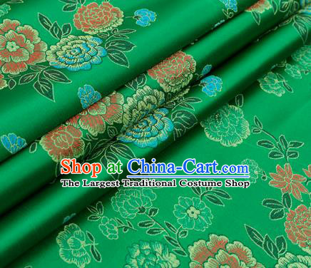 Top Grade Classical Peony Pattern Green Brocade Chinese Traditional Garment Fabric Qipao Dress Satin Material Drapery