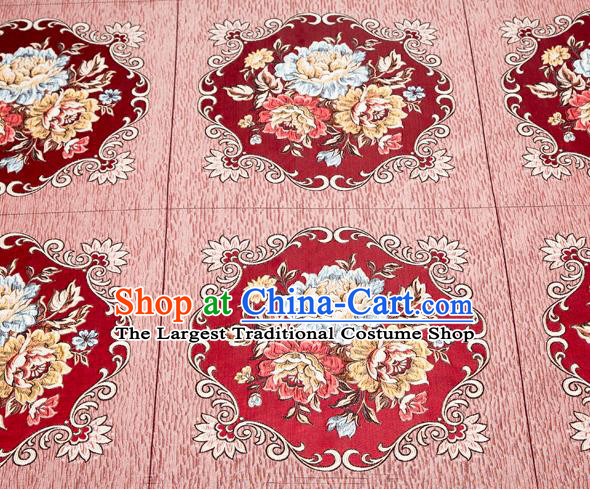 Top Grade Classical Flowers Pattern Wine Red Brocade Chinese Traditional Garment Fabric Cushion Satin Material Drapery