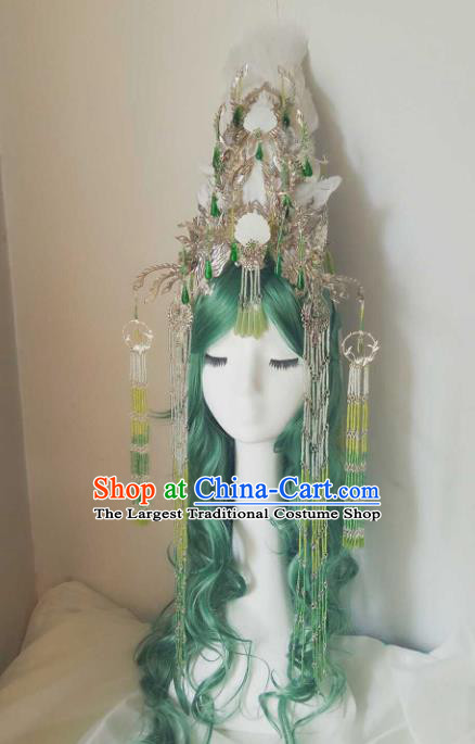 Chinese Handmade Ancient Swordswoman Feather Hair Accessories Princess Phoenix Coronet Hairpins Headwear for Women