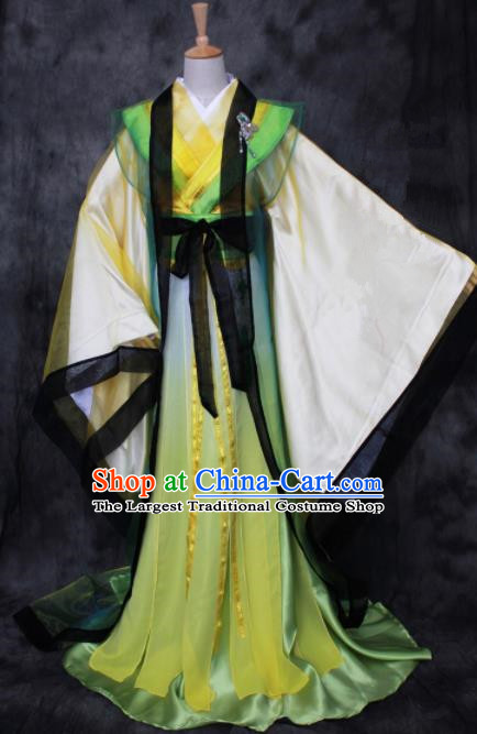 Asian Chinese Ancient Prince Yellow Costumes Traditional Cosplay Nobility Childe Hanfu Clothing for Men