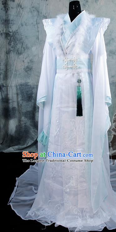 Asian Chinese Ancient Prince Swordsman White Costumes Traditional Cosplay Nobility Childe Hanfu Clothing for Men