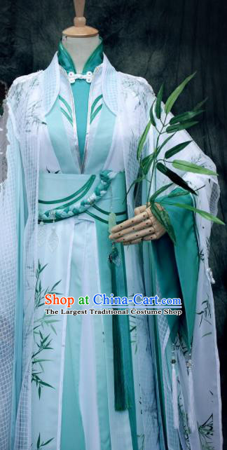 Asian Chinese Ancient Prince Green Costumes Traditional Cosplay Nobility Childe Hanfu Clothing for Men