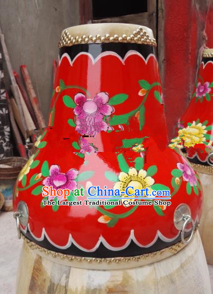 Chinese Traditional Handmade Drums Folk Dance Printing Red Cowhide Drums