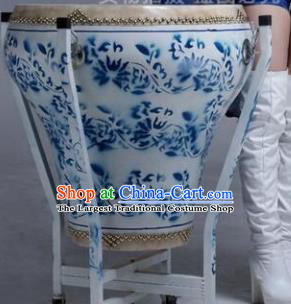 Chinese Traditional Handmade Drums Folk Dance Printing Blue Cowhide Drums