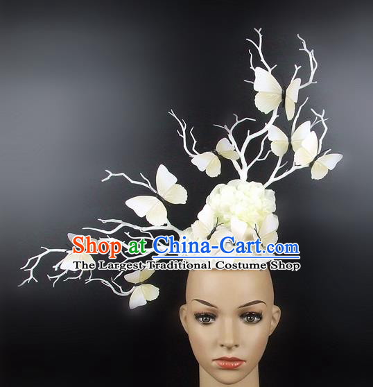 Top Grade Handmade Hair Accessories Halloween Cosplay White Butterfly Headwear for Women