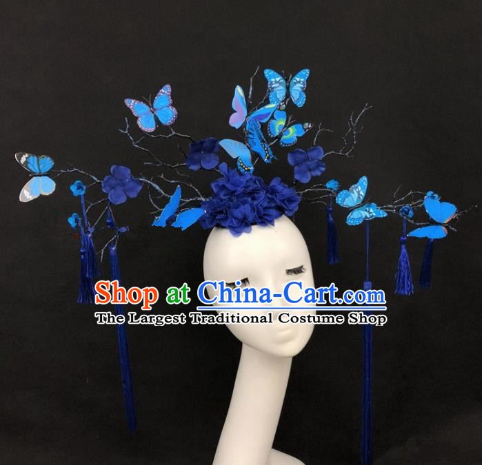 Top Grade Catwalks Hair Accessories Halloween Brazilian Carnival Blue Butterfly Headdress for Kids