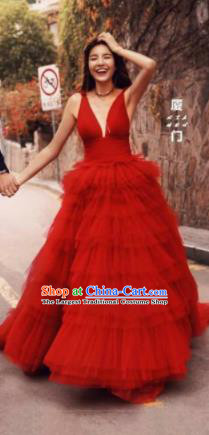 Top Grade Catwalks Costume Wedding Red Veil Bubble Dress for Women
