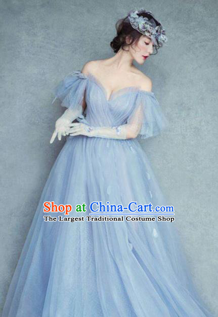 Top Grade Catwalks Costume Blue Veil Full Dress for Women