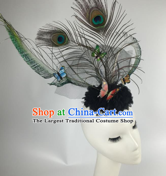 Top Grade Halloween Catwalks Headdress Brazilian Carnival Peacock Feather Hair Accessories for Women