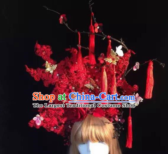 Top Grade Halloween Catwalks Hair Accessories Headdress Palace Red Hat for Women