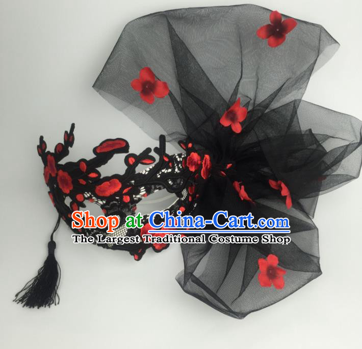 Halloween Exaggerated Accessories Catwalks Embroidered Wintersweet Black Veil Masks for Women
