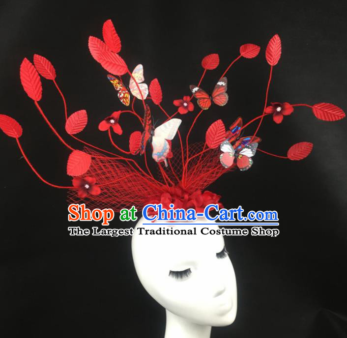 Top Grade Halloween Catwalks Headdress Brazilian Carnival Red Leaf Butterfly Hair Accessories for Women