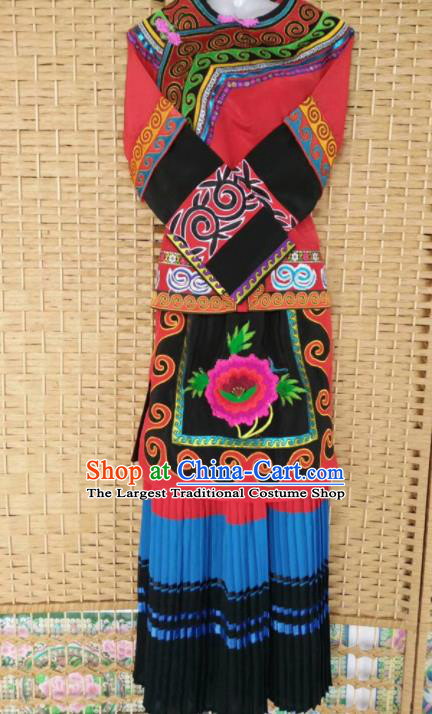 Chinese Traditional National Ethnic Costumes Yi Nationality Embroidered Dress for Women