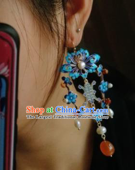 Asian Chinese Traditional Ear Accessories Ancient Hanfu Blueing Earrings for Women