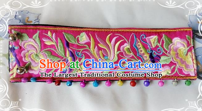Chinese Traditional National Accessories Ethnic Embroidered Chrysanthemum Rosy Bracelet for Women