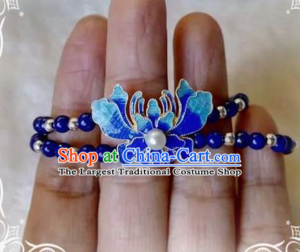 Chinese Traditional National Accessories Ethnic Blueing Lotus Bracelet for Women