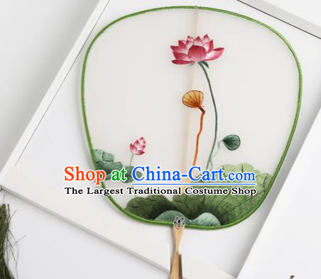 Traditional Chinese Crafts Palace Fans Silk Round Fans Ancient Princess Embroidered Lotus Fan for Women