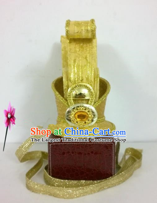 Chinese Traditional Hanfu Headdress Ancient Warring States Period Prince Golden Hairdo Crown for Men