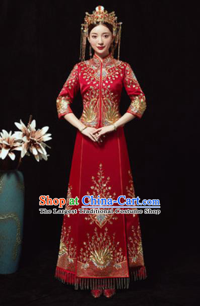 Chinese Traditional Wedding Costumes Xiuhe Suits Ancient Bride Embroidered Dress for Women